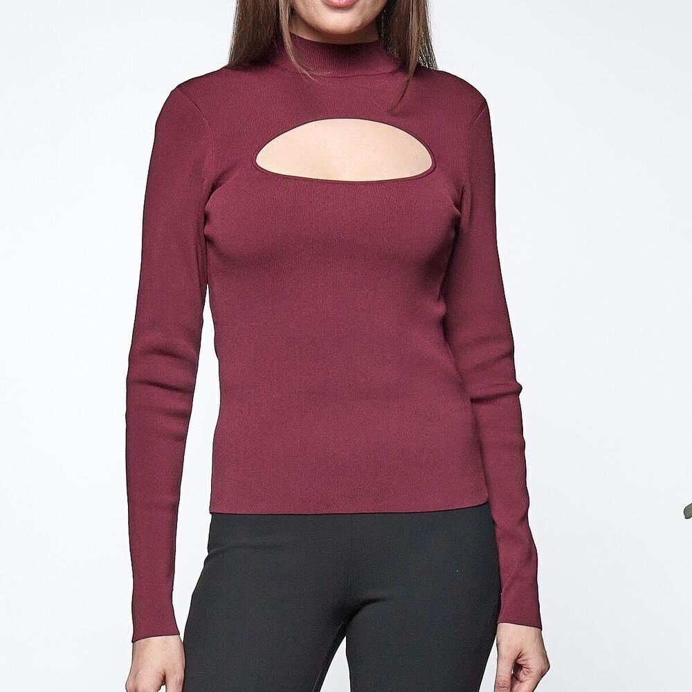 New & Other Stories Burgundy Red Cut Out Long Sleeve Top Size XS